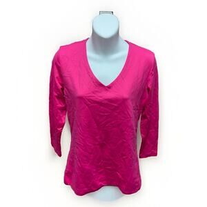 JudyP Womens Shirt Size Small V-neck Casual Blouse Top 3/4 Sleeve Pink